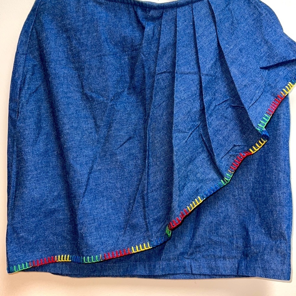 Circle T Vintage Denim Flutter Wrap Rainbow Embroidered Skirt Size 11/12 - Picture 2 of 7